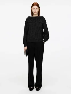 Ribbad Off Shoulder-tröja