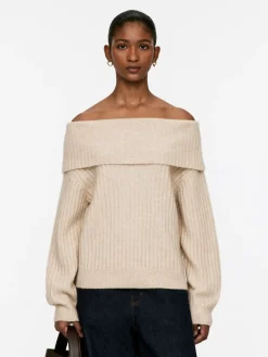 Ribbad Off Shoulder-tröja