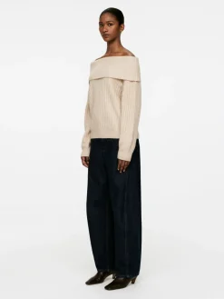Ribbad Off Shoulder-tröja