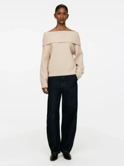 Ribbad Off Shoulder-tröja