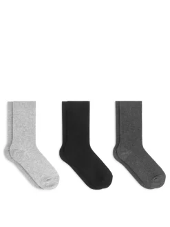 Ribbade Bomullsstrumpor, 3-pack