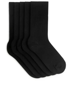 Ribbade Bomullstrumpor, 5-pack