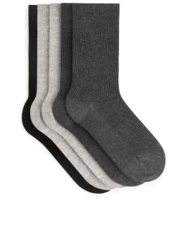 Ribbade Bomullstrumpor, 5-pack
