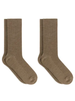 Ribbade Strumpor I Ullblandning, 2-pack
