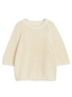 Ribbstickad Kortärmad Topp